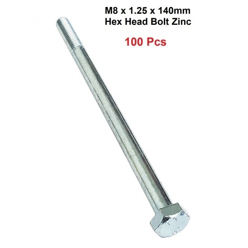 (Qty 100) M8 x 125 x 140mm Hex Head Bolt Zinc